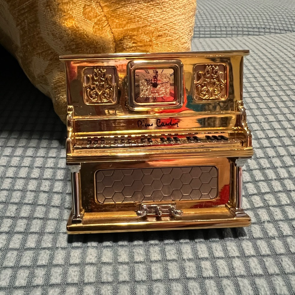 Vintage Pierre Cardin brass gold clock piano figurine collectible
